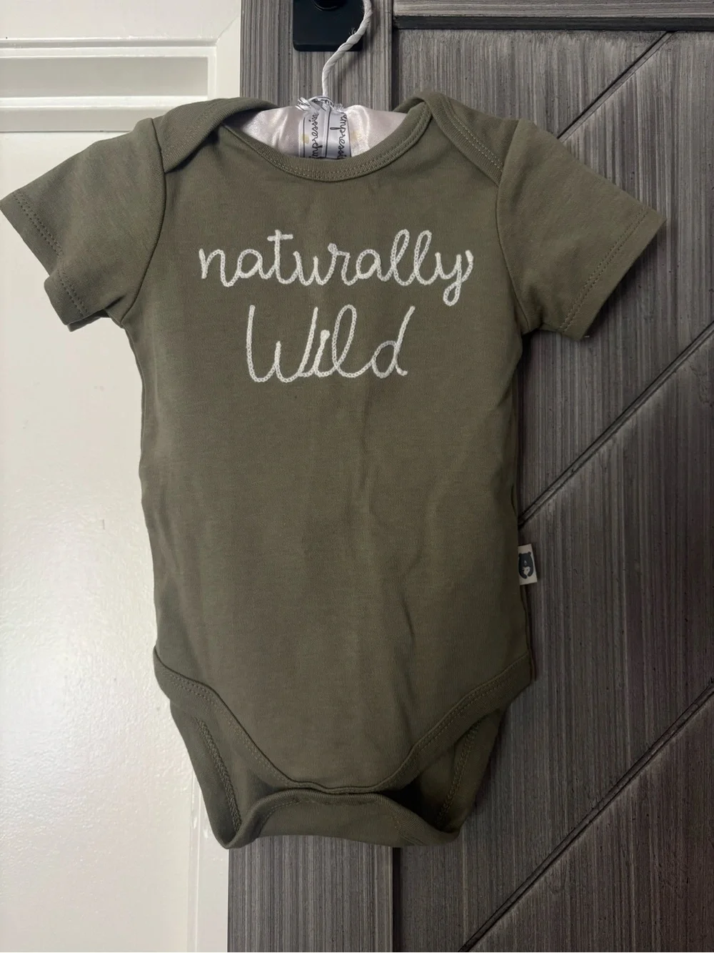 Rabbit + Bear Organic Cotton Naturally Wild Olive Onesie by Emily & Oliver 6-9 M